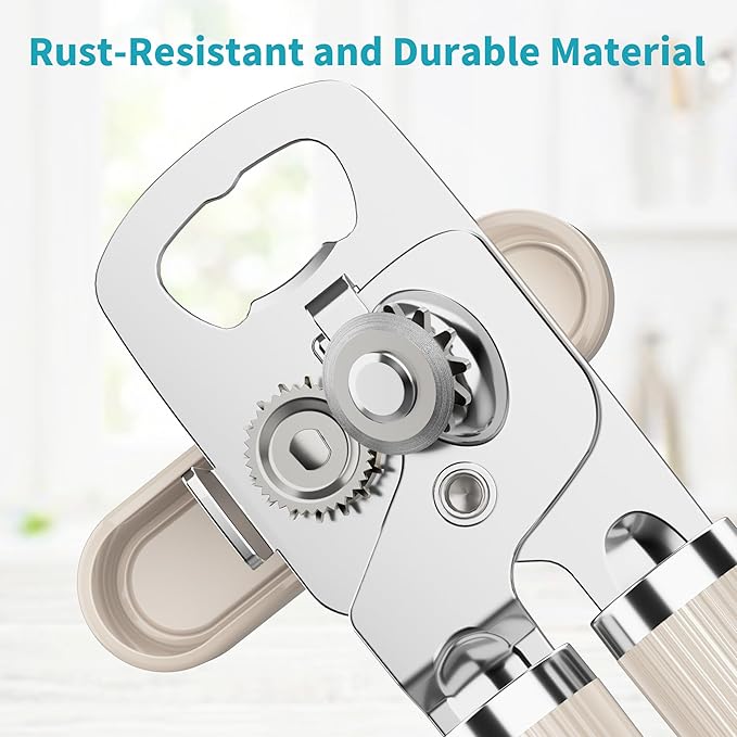 Ultrean Manual Can Opener Bottle Opener, Heavy Duty Stainless Steel Smooth Edge Manual Hand Held Can Opener With Soft Touch Handle, Rust Proof Oversized Handheld Easy Turn Knob (Apricot Yellow)