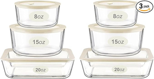 Urban Green Glass Food Container Set with Glass Lid (White Sand-6P)