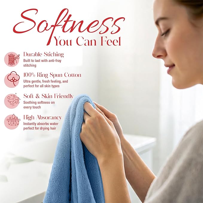 RIVERSIDE 24 Pack Washcloths Set - 100% Cotton [12x12 Inches] - Soft, Quick-Dry & Highly Absorbent Face Towels - Perfect for Bathroom, Gym, Hotel, Spa & Travel - Medium Blue
