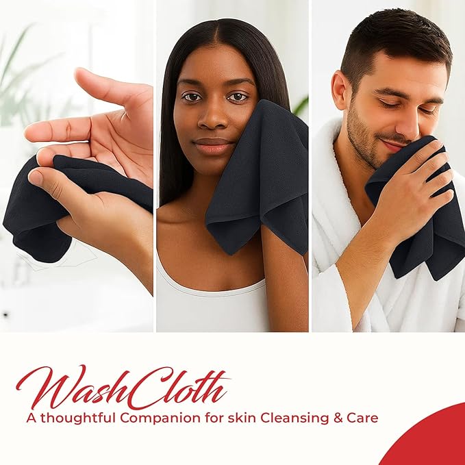 RIVERSIDE 24 Pack Washcloths Set - 100% Cotton [12x12 Inches] - Soft, Quick-Dry & Highly Absorbent Face Towels - Perfect for Bathroom, Gym, Hotel, Spa & Travel - Charcoal