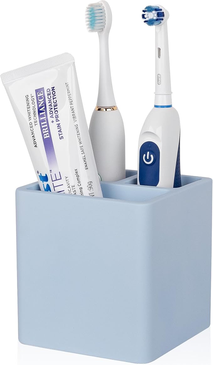 Diatomite Toothbrush Holders for Bathrooms, Electric Toothbrush and Toothpaste Holder 3 Slots Tooth Brush Organizer for Bathroom Countertop, Shower, Vanity - Blue