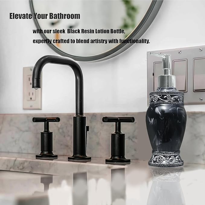 Bathroom Decor Accessories Set,4 PCS Including Soap Dispenser, Toothbrush Holder, Tumbler and Soap Dish, Black and White