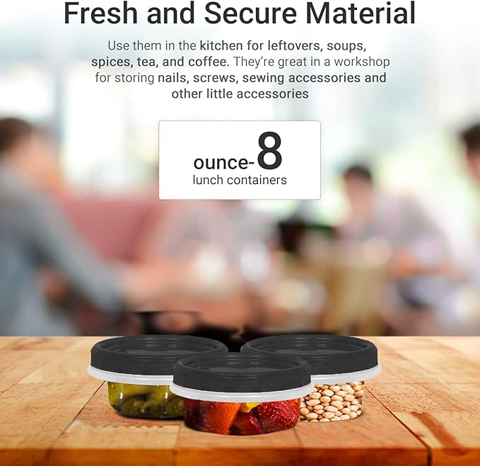 [Black - 12 Pk] Airtight Deli Containers with Lids Twist Lock Top Clear Food Storage for Meal Prep Snacks and Leftovers Freezer and Microwave Safe Stackable Leak-Resistant and 12 Pc. Set (8 Ounce)