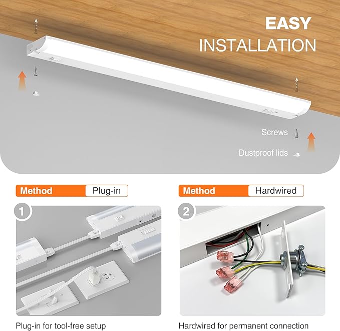 24inch Linkable Under Cabinet Lighting Hardwired Plug-in, Wired led Under Cabinet Lights with 5 CCT (2700/3000/3500/4000/5000) & Dimmable, Under Counter Lights for Kitchen, 15W, 1500LM, 1 Pack