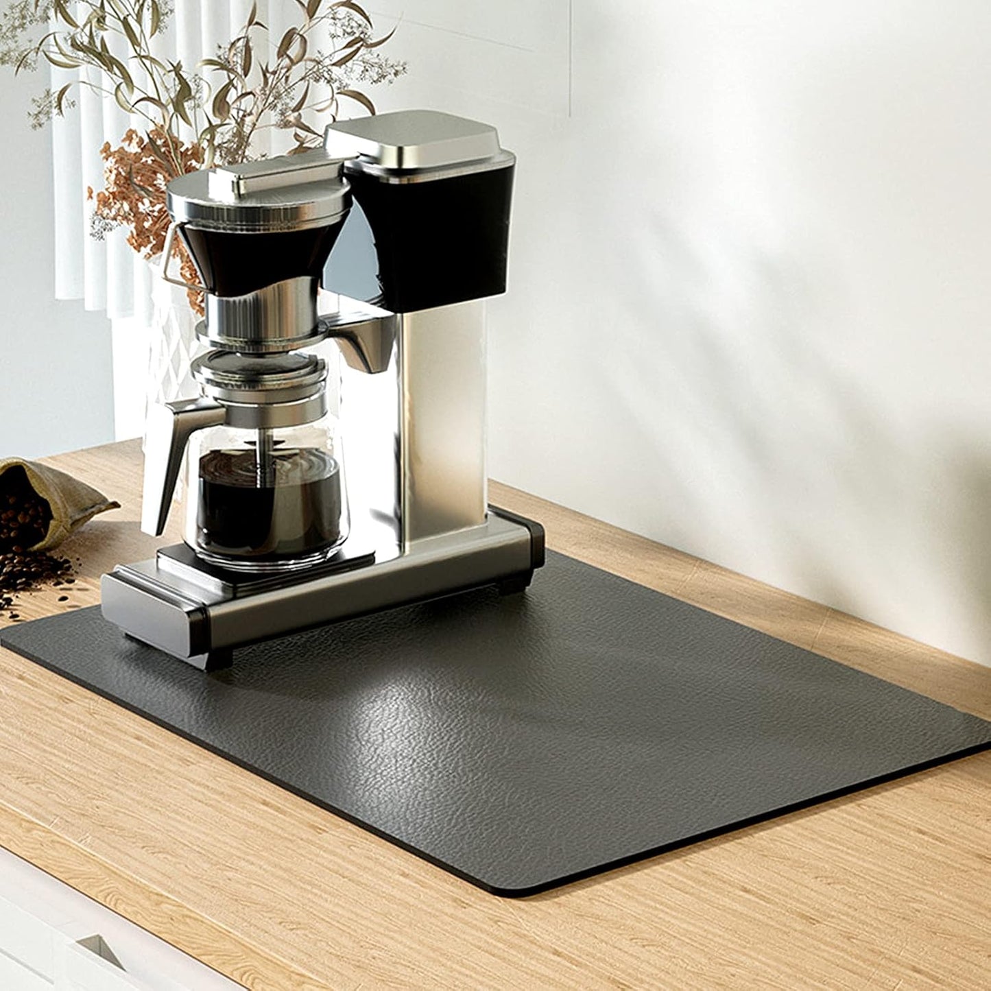 Coffee Mat 12''x19'', Dish Drying Mats for Kitchen Counter Absorbent Hide Stain Bar Mat Coffee Bar Accessories Anti Spill Mat Rubber Backed Fit Under Coffee Maker Espresso Machine Dish Rack (Gray)