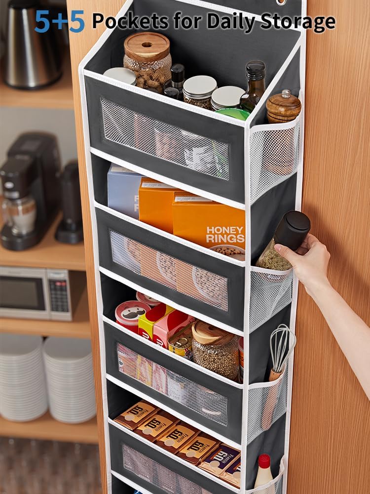 JARLINK Over the Door Organizer Storage, 5 shelf Hanging Organizer with 5 Large Capacity Pockets, Anti Tilt 44 lb Load Behind Door Storage for Bedroom, Bathroom, Pantry, Nursery, (Black)