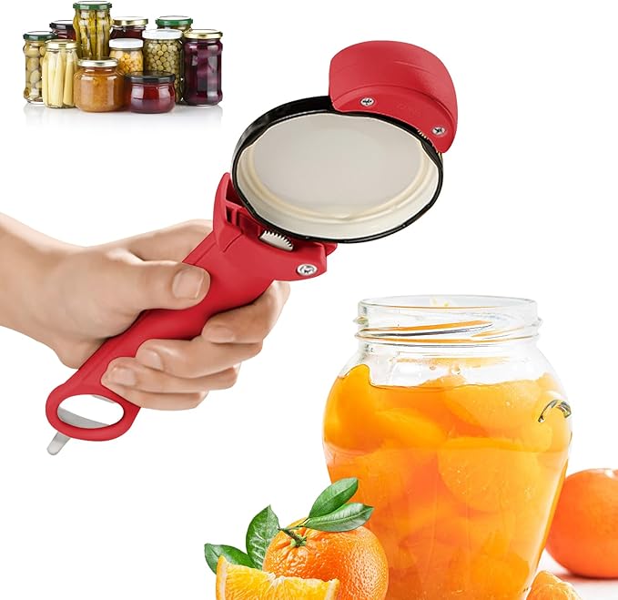 Stainless Steel Adjustable Screwer, 3 In 1 Multifunctional Retractable Bottle Opener Jar Opener for Weak Hands, Senior Arthritis (Red)