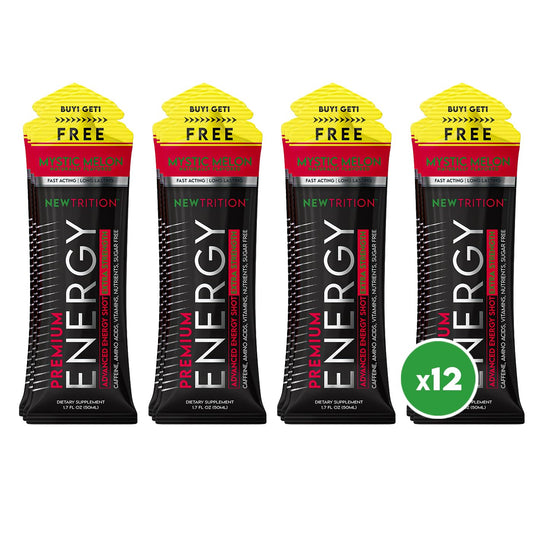 NewTrition® Extra Strength Energy Shots, 250mg Caffeine Energy Shots with Vitamin B & Amino Acids, Sugar-Free Vitamin Energy Shot, 1.7 fl oz (Pack of 12, Mystic Melon)