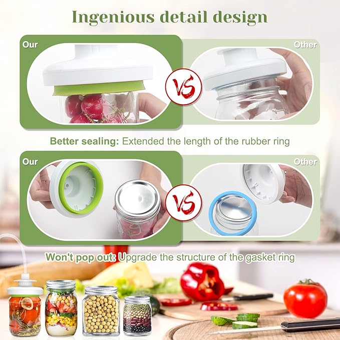 Mason Jar Vacuum Sealer Kit - Vacuum Sealer with Manual Pump and Lid Opener for Wide & Regular Mouth Jars