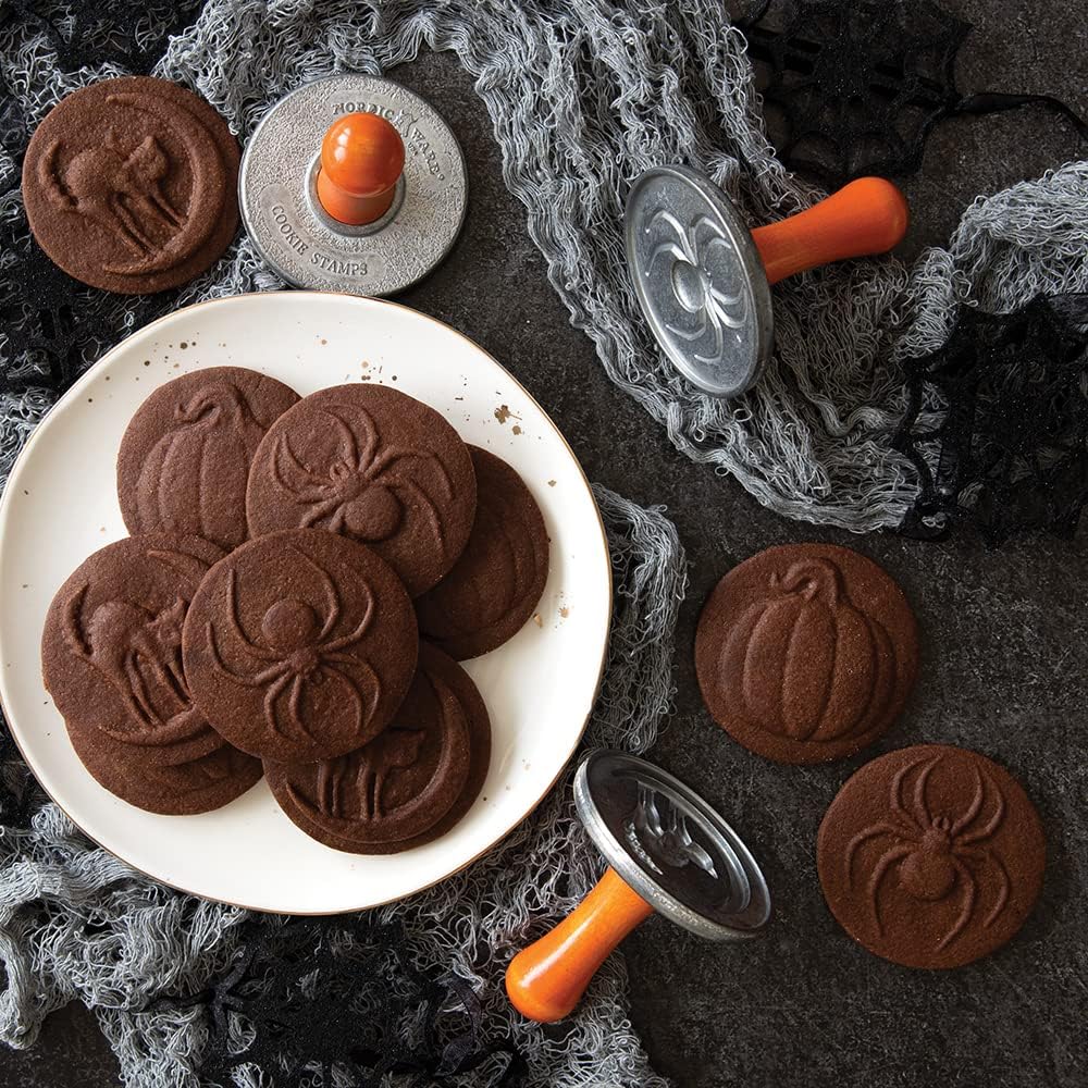 Nordic Ware 1260 Spooky Cast Cookie Stamps, 3-inch rounds, Silver
