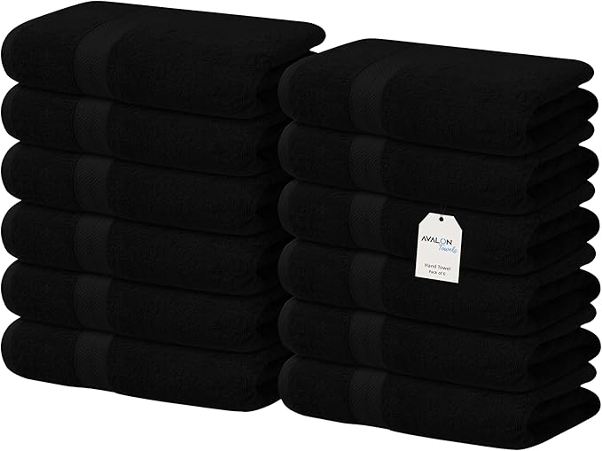 Avalon Towels Luxury Washcloths (Value Pack of 12) – Premium Cotton, Soft & Absorbent Wash Cloths for Body and Face, Hotel and Spa Quality Wash Clothes, Quick Dry and Machine Washable (Black)