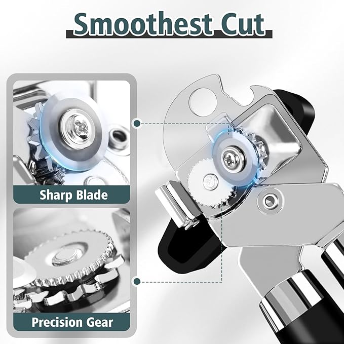 Multifunctional Heavy Duty Can Opener Manual Smooth Edge Can Opener and Bottle Openers with Magnet Durable Sharp Cutting Blade Comfortable Handle Big Effort-Saving Knob Kitchen Tool