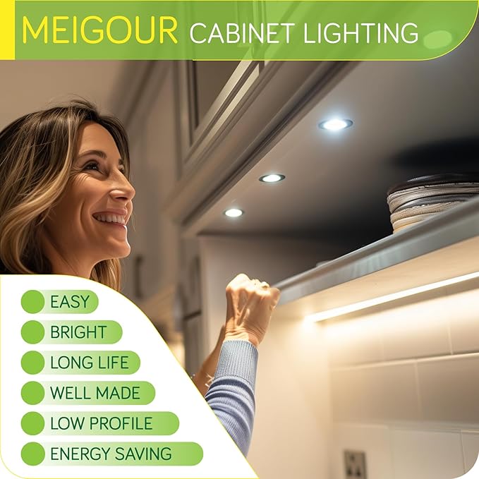 LED Puck Lights Kit for Under Cabinet Lighting, Octopus Connection, On/Off Switch, Plug in & Hardwired, 120V AC Powered to DC12V, White Cords, 16 Lights, Cool White