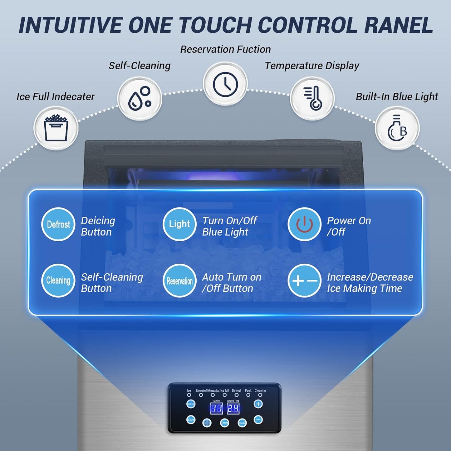 Commercial Ice Maker Machine 120LBS/24H with 30LBS Storage Bin, 15" Wide Undercounter/Freestanding Ice Maker Machine for Home Bar Outdoor, 40PCS Ice Cubes Ice Machine, Self Cleaning