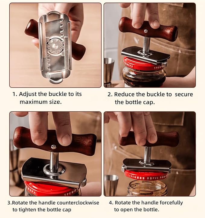 Generic Effortless Arthritis Jar Opener，Adjustable Stainless Steel Opener for Weak Hands,Quick Opening Tool for Seniors,Gift for Mom and Grandma, 3.78*3.15*2.01IN, Wooden