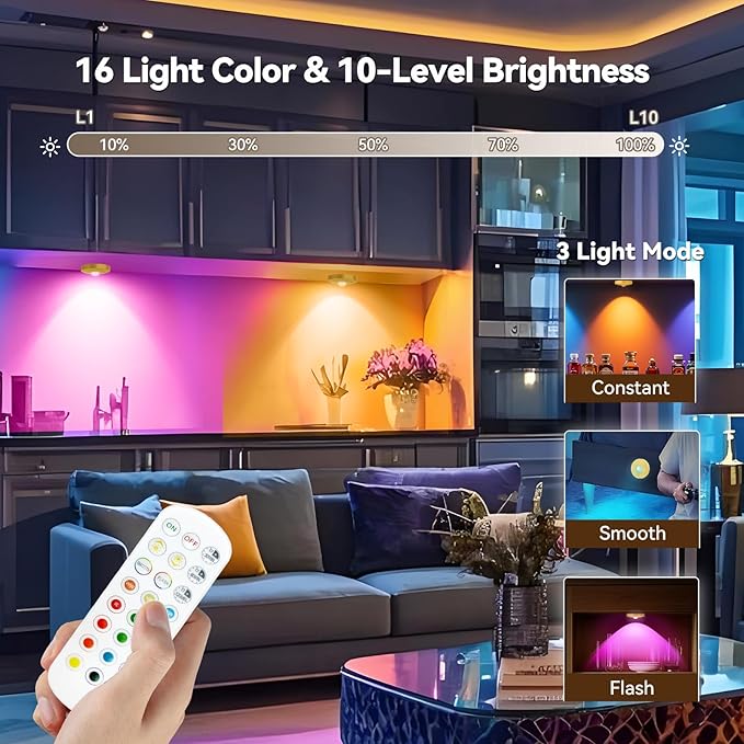 Rechargeable Puck Lights with Remote, 12 Pack Magnetic Under Cabinet Lighting, 1500mAh Battery Operated LED Tap Lights with Dimmer & Timmer for Kitchen, Closet, Shelf - 3 Color Temps & 12 RGB, Gold