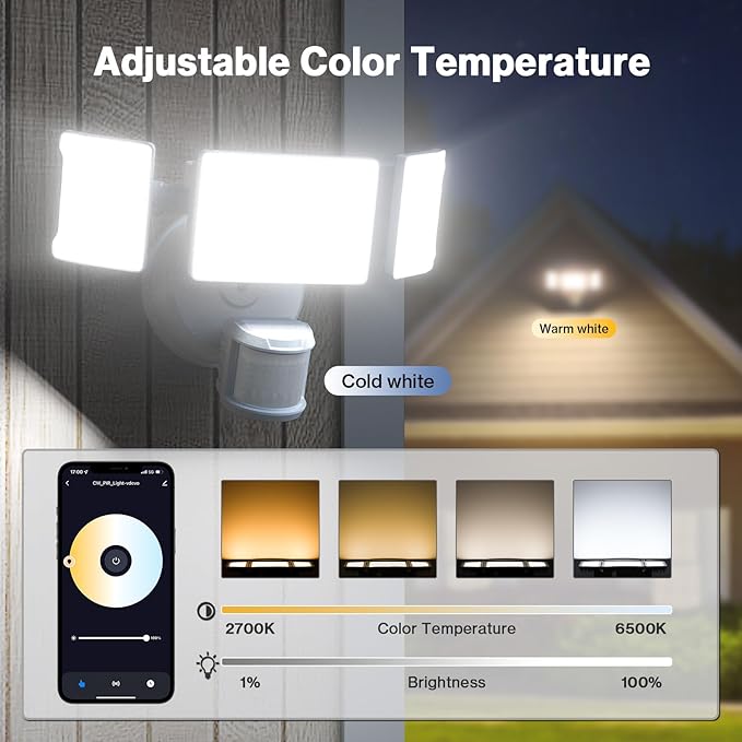 Olafus 65W Smart LED Flood Light Outdoor with Motion Sensor, 6500LM, 2700K-6500K WiFi Security Light Work with Alexa/Google, Motion Detector Lights with APP Control, IP65 Floodlight Outside (White)