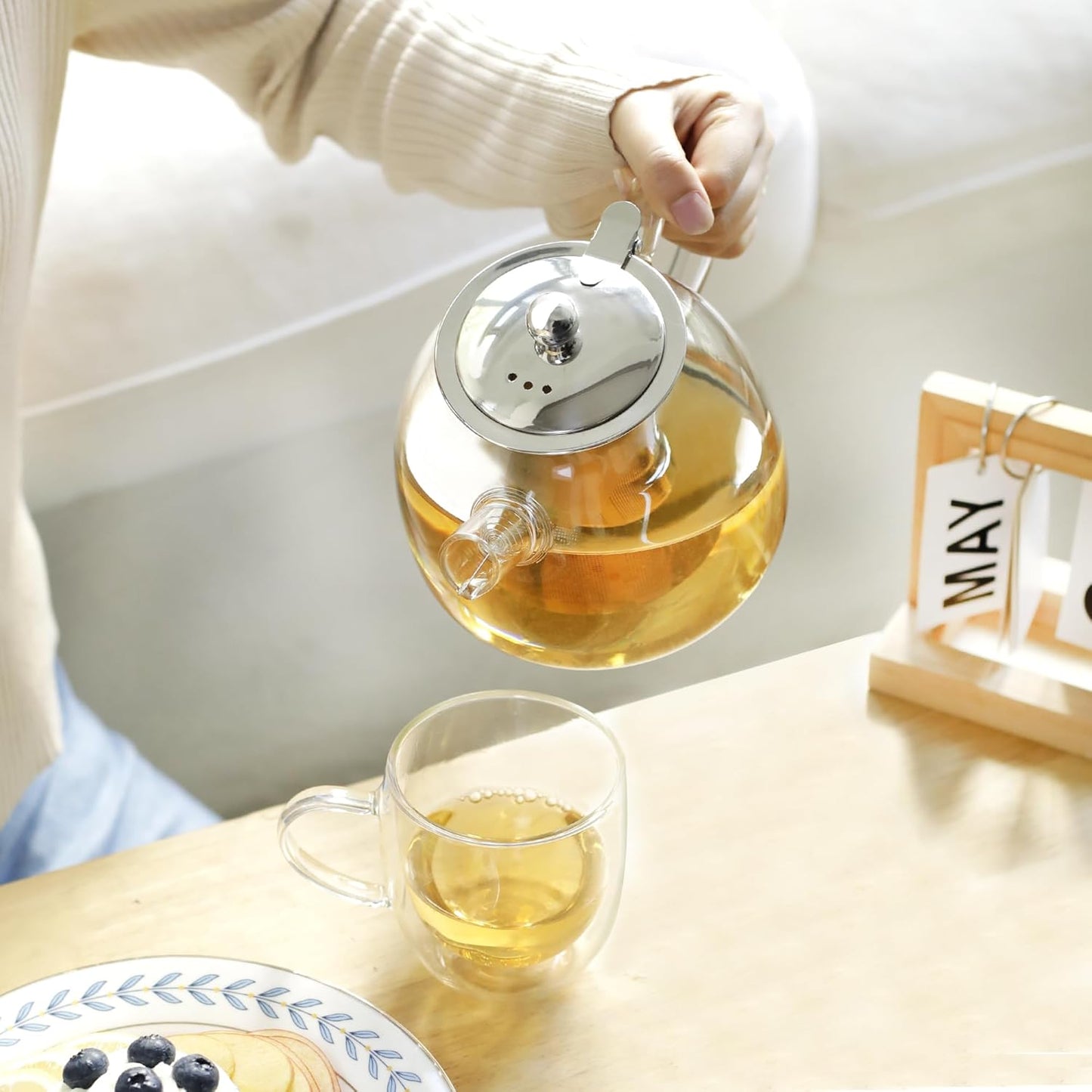 LIBWYS 1000ml(34oz) Glass Teapot, Teapot with Removable Infuser, Stovetop Safe Tea Pot made of Heat-resistant Borosilicate Glass, Blooming and Loose Leaf Tea Maker, Easy to Clean