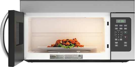 KoolMore KM-MOT-1SS Range Microwave Oven Lamp and 300CFM Recirculation Vent Hood, Auto Cook Menus, Reheat Function, 10 Power Levels, Timer, and Weight Defrost, 30 in/1.6 Cu. Ft, Silver