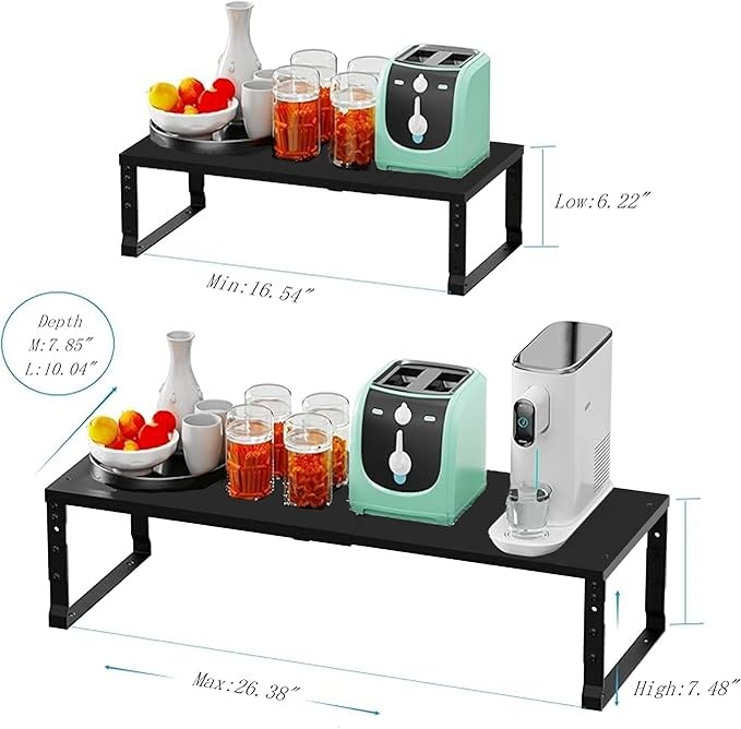 Expandable Spice Rack Organizion for Kitchen Cabinet, Seasoning,Bathroom Organizer Display Shelf, Stackable Multi-Purpose Shelves.Easy-to-Install（2Packs/Black,Medium