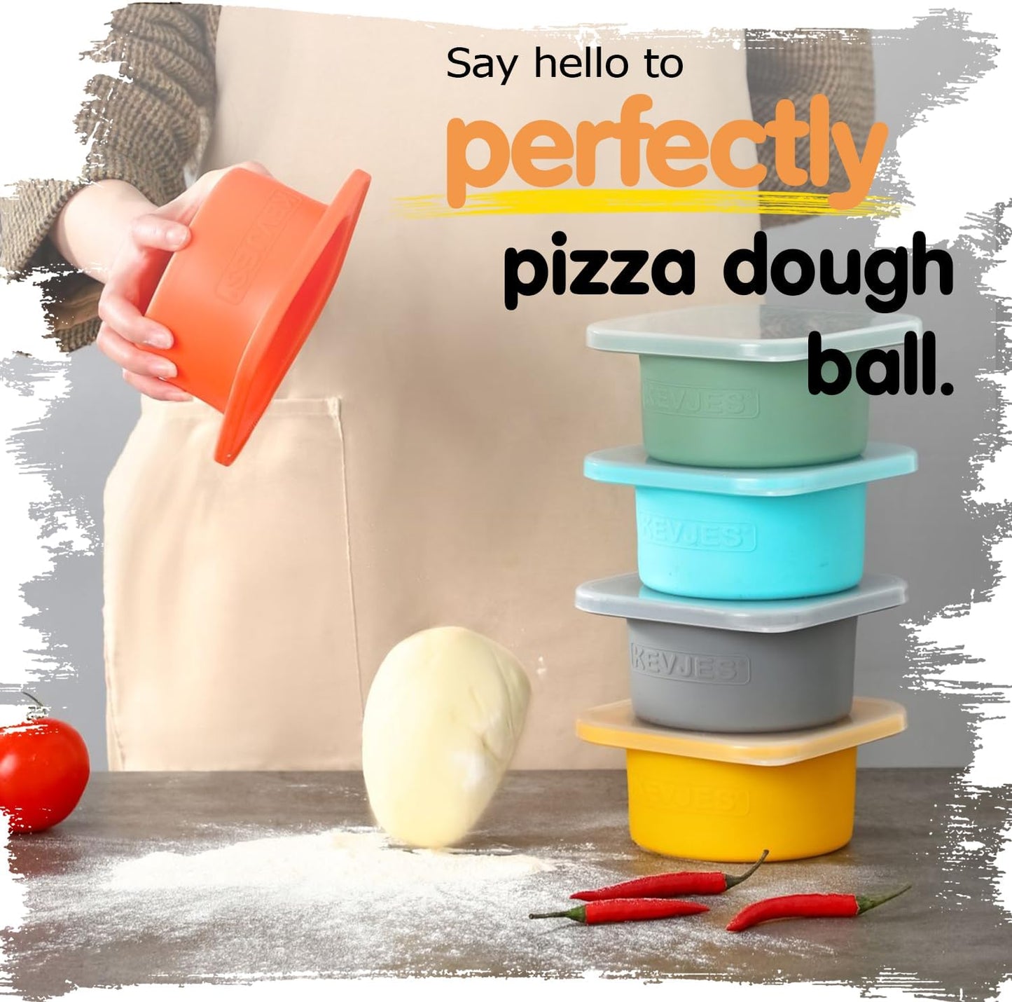 Stackable Silicone Artisan Pizza Dough Proofing Proving Containers with Air-tight Lids-4pack-500ml Volume for 250g Dough Ball (2green+2Space Grey)