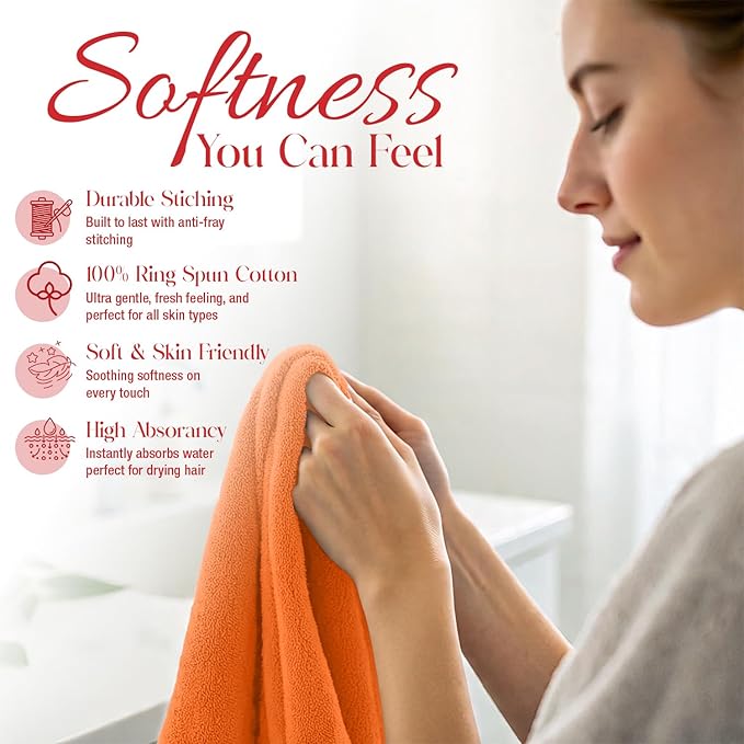RIVERSIDE 24 Pack Washcloths Set - 100% Cotton [12x12 Inches] - Soft, Quick-Dry & Highly Absorbent Face Towels - Perfect for Bathroom, Gym, Hotel, Spa & Travel - Orange