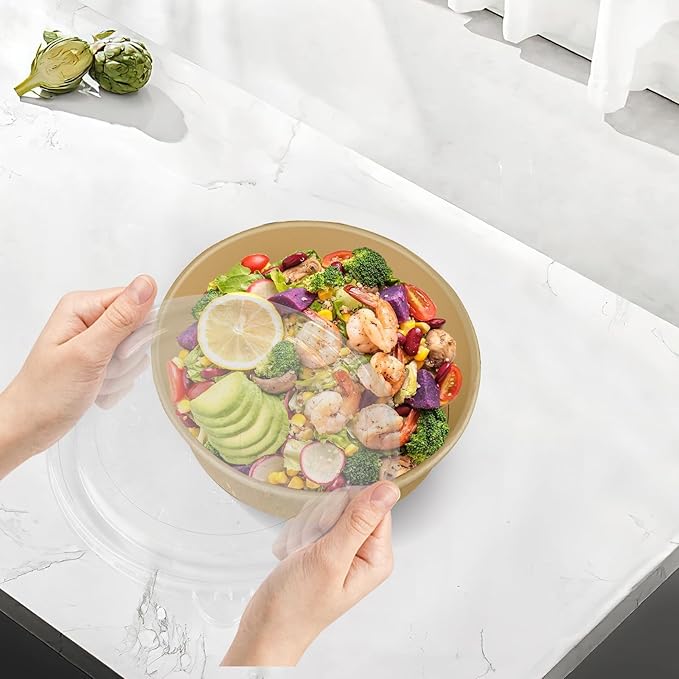50 Pack Disposable Salad Bowls with Lids, 17oz Round Microwave-Safe Meal Prep Containers for Food Storage, BPA-Free Leakproof Heavy Duty Paper Bowls, Perfect for Parties, Picnics, Takeout