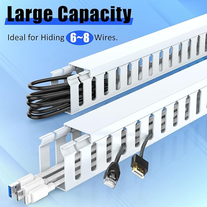 Open Slot Wiring Raceway Cable Duct, 123in Cable Management Channel Cord Track,Desk Wire Channel, Under Desk Cable Management to Hide Cables, Wires for Computers - 8x15.4in x1.18in x1.57in