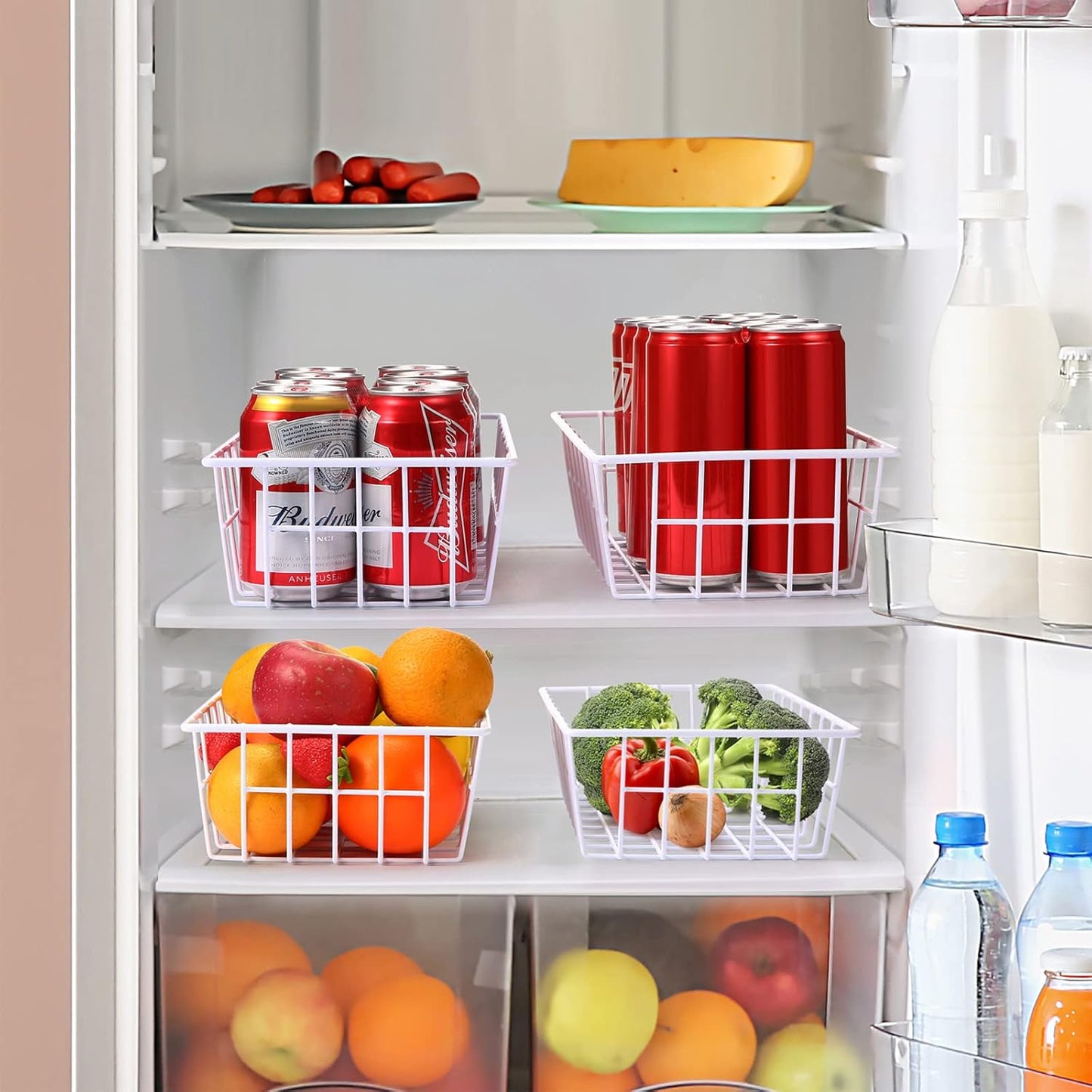 Orgneas Freezer Organizer Bins Metal Wire Storage Baskets for Upright Refrigerator Chest Freezer, Kitchen Pantry Storage and Organization for Fruit Vegetable Soda Cans Toys and Snacks, Set of 6
