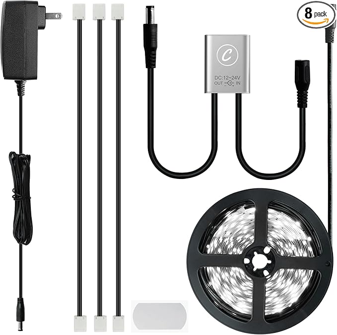 SENSKY 19.7FT/6M Cabinet Lighting Kit Flexible LED Strip Lights Kit with Cabinet Sensor Switch,Power Adapter for Gun Safe Cabinet Pantry Wardrobe Lighting (6000K, 6M)