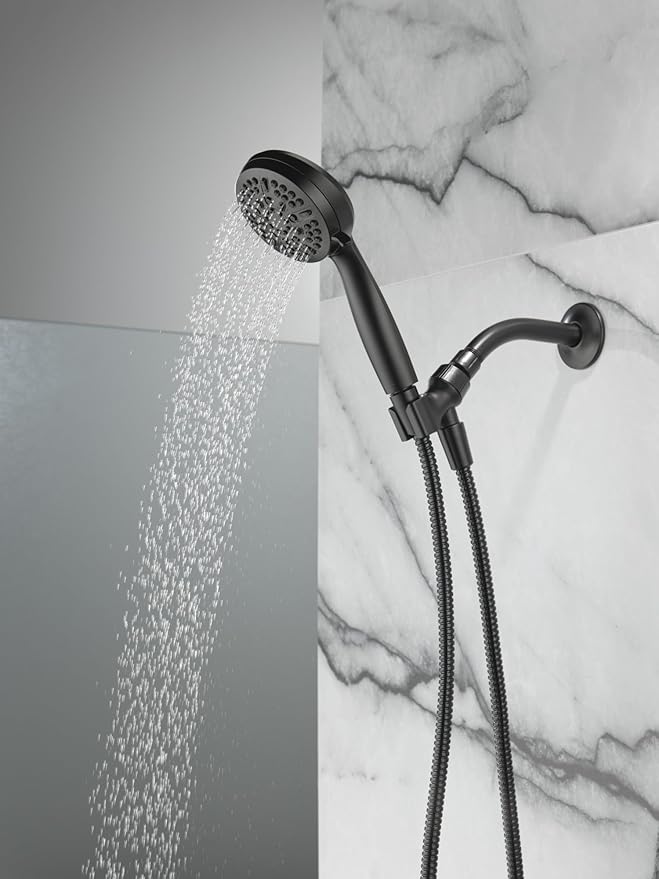 Delta Faucet 5-Spray Handheld Shower Head, Black Shower Head with Hose, Showerheads & Handheld Showers, Handheld Shower Heads, Detachable Shower Head, Hand Shower 1.75 GPM, Matte Black 75511BL