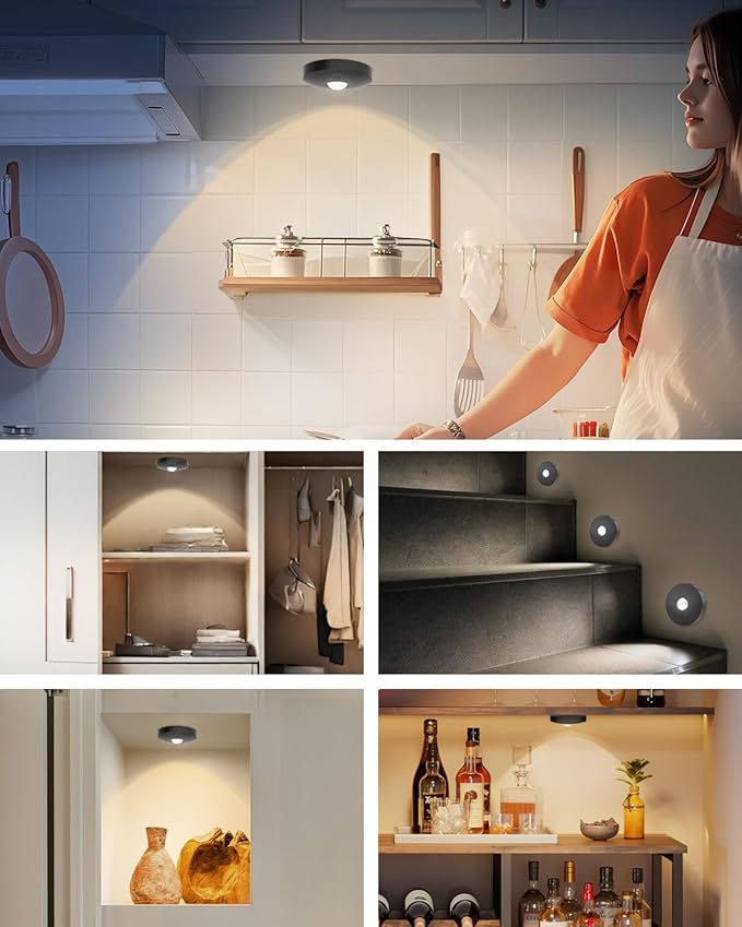 Rechargeable Puck Lights (6Pcs) with Remote, 1500mAh Battery, Dimmer & Timer, Wireless Led Stick on Lights for Bedroom, Kitchen
