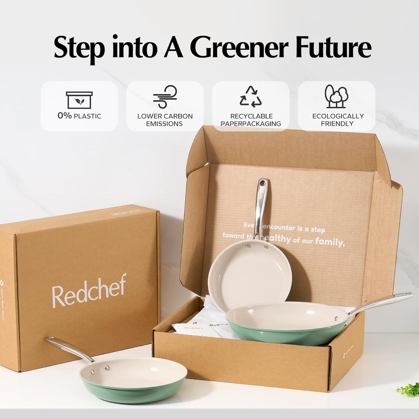 Redchef Non Stick Ceramic Frying Pan Set, Non Toxic Ceramic Pans for Cooking, 8" 9.5" 11" Skillet Set, No PFAS & PTFE & PFOA with Stainless Steel Handle, Dishwasher & Oven Safe Max up to 842°F (Green)