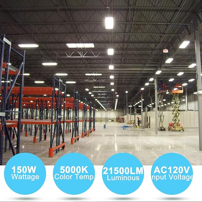 Lightdot 4 Pack LED High Bay Shop Lights, 2FT (Dimmable Remote) 150W 21500LM [Eqv.600W MH/HPS] 5000K Daylight Linear Hanging Light for Garage Warehouse Gyms, 10 Lamp Fluorescent Fixture Replacement