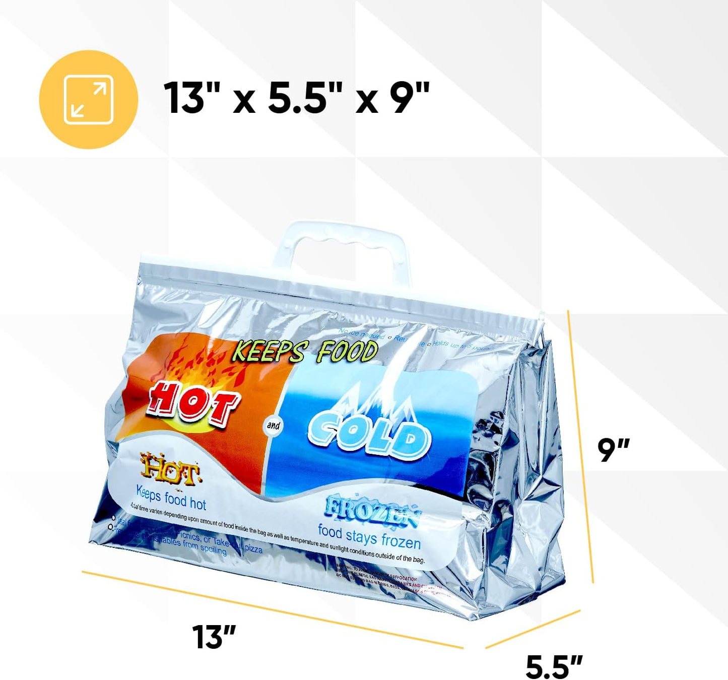 Superio Hot and Cold Insulated Bags for Food Delivery, Grocery Shopping Bags, Food Storage for Hot and Frozen Food for Travel, Disposable Cooler Bag, Reinforced Thermal Lunch Bag (3, 13"x5.5"x8.5")