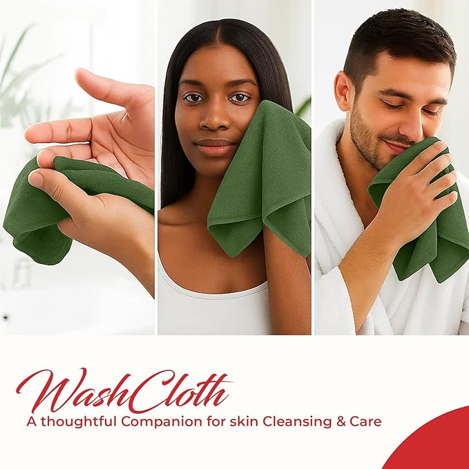 RIVERSIDE 24 Pack Washcloths Set - 100% Cotton [12x12 Inches] - Soft, Quick-Dry & Highly Absorbent Face Towels - Perfect for Bathroom, Gym, Hotel, Spa & Travel - Sage Green