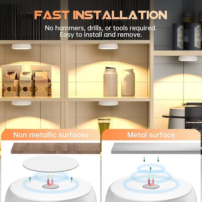 Wireless Motion Sensor Step Lights, 8 Colors Changeable RGB LED Closet Lights with Remote, USB Rechargeable Battery Operated Puck Light, Dimmable Under Cabinet Counter Kitchen Stair Lighting (5 Pack)