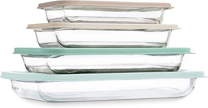 COOK WITH COLOR 8-Piece Deep Glass Baking Dish Set with Plastic Lids – Casserole and Food Storage Containers for Lasagna, Leftovers – Freezer-to-Oven, Microwave & Dishwasher Safe, Mint