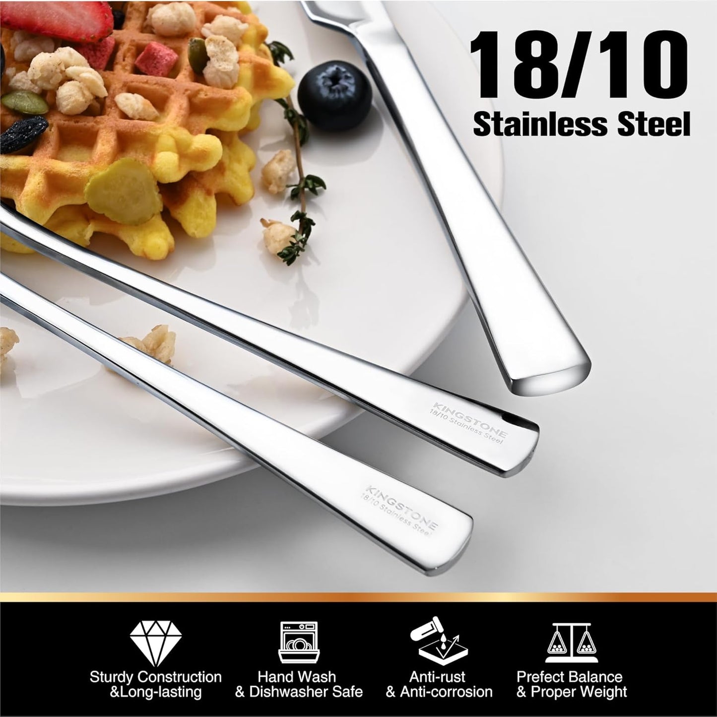 KINGSTONE Silverware Set for 8, 40-Piece Forged 18/10 Stainless Steel Flatware Set, Mirror Finish Cutlery Set Dishwasher Safe for Home, Restaurant, Wedding, Party