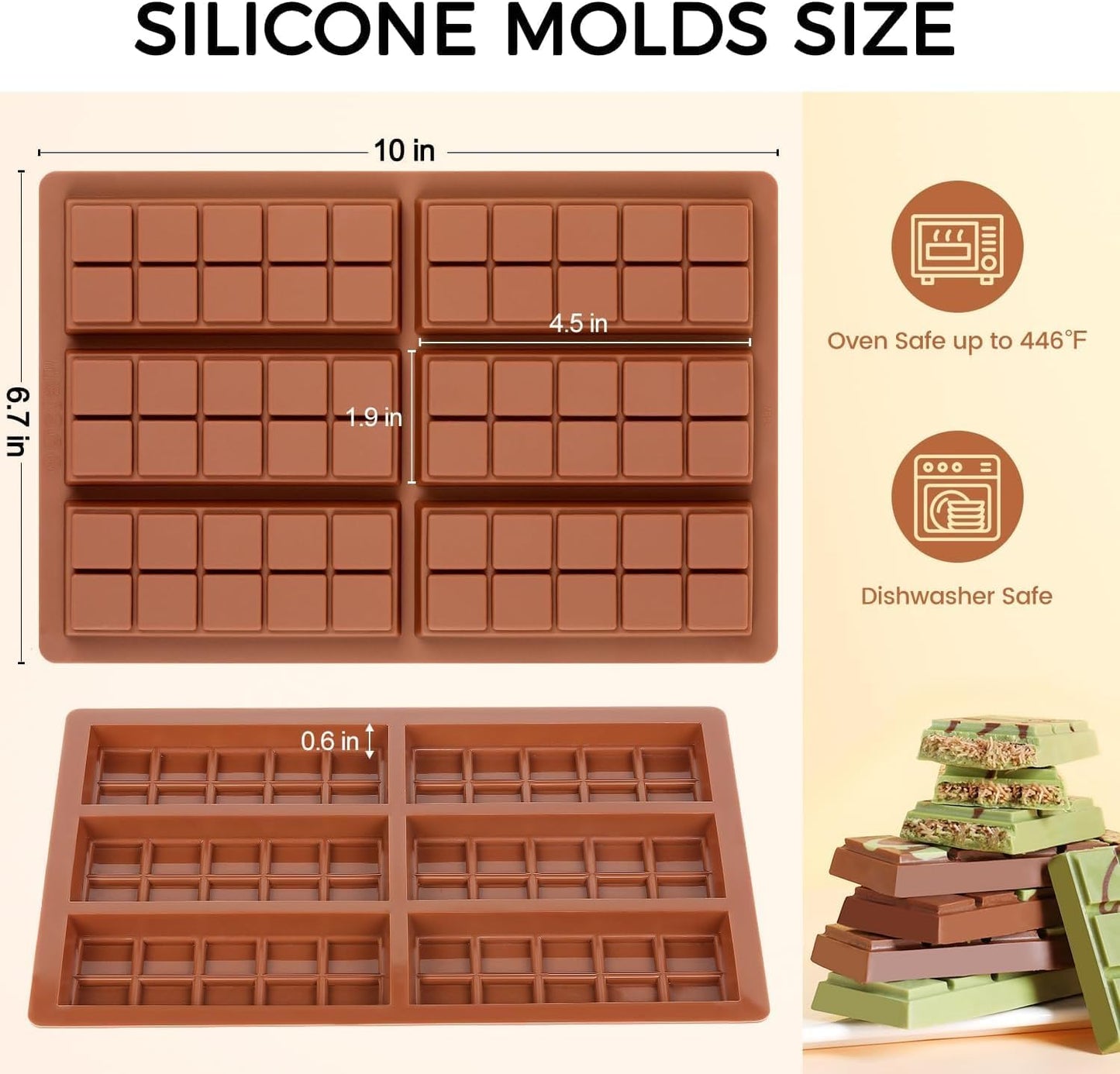 Chocolate Molds - Non-Stick Chocolate Mold, Food Grade Silicone Chocolate Bar Mold for Baking, Candy, Chocolate Snacks,DIY Homemade - Set of 4