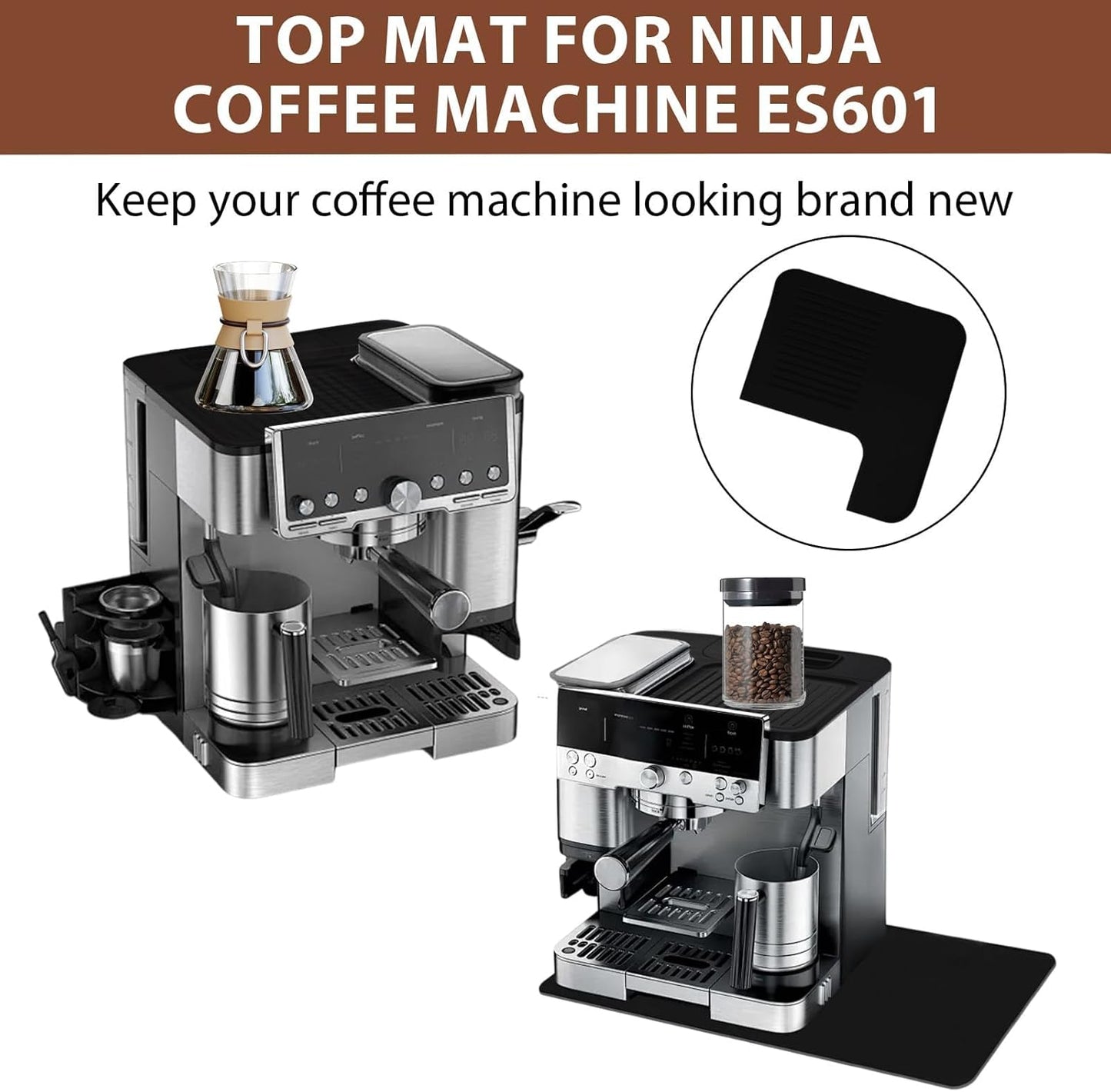 Top Mat for Ninja Luxe Espresso Coffee Machine ES601, Silicone Waterproof Non-Slip Coffee Mat Surface Protector Pad Espresso Machine Accessories