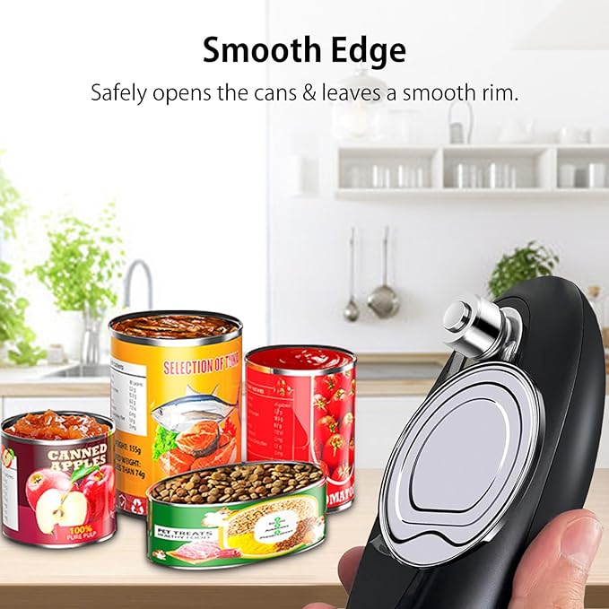 Electric Can Opener,Automatic Can Opener,Can Openers For Seniors,One Touch Automatic Operation,Magnetic Lid Holder & Smooth Edge Cutting,Works with All Standard Cans,Black