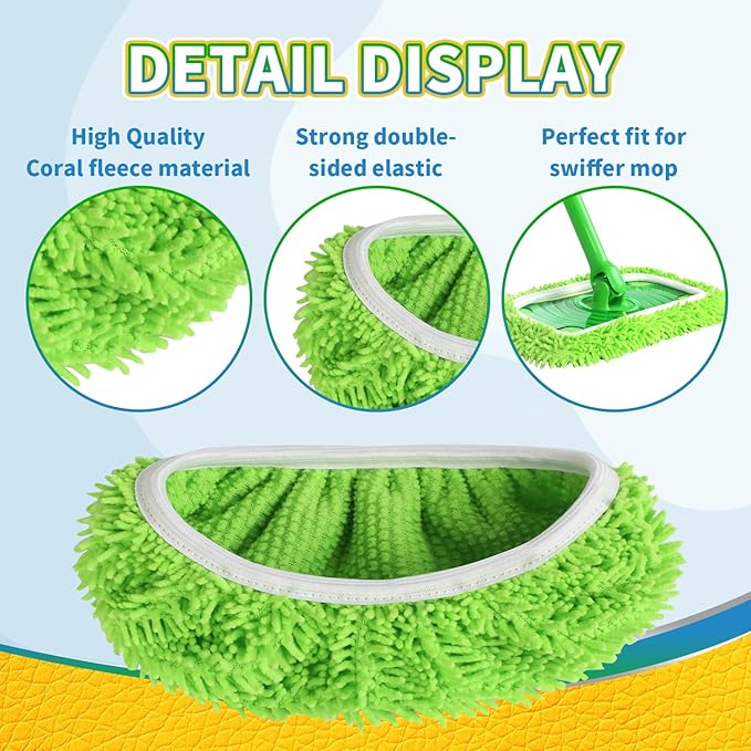 6Pcs Reusable Microfiber Mop Pads Compatible with Swiffer Sweeper Mop, Wet and Dry Flat mop Cover, Replacement Sweeping Mopping pad Refills for Surface/Hardwood Floor Cleaning