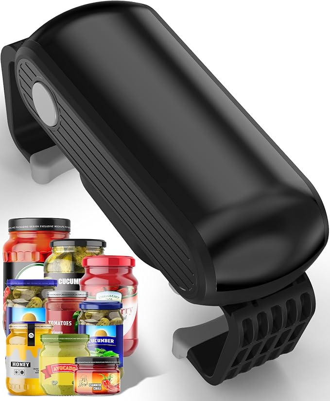 One Touch and High Torque Electric Jar Opener, Hands-Free Jar Opener for Seniors, Arthritis and Weak Hands, Fits Most Jar Sizes, Battery Operated Bottle Opener Essential Kitchen Tool, Black