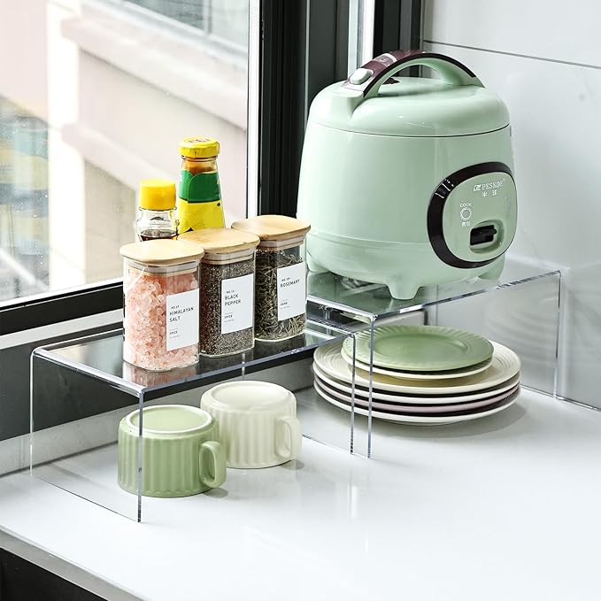 3 Pieces Clear Cabinet Organizer, 5mm Acrylic Kitchen Shelves Organizer Spice Rack Clear Display Shelves, Room Decor Pantry Countertop Desk Organizer Shelves