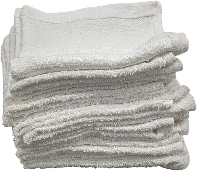 12 Inch x 12 Inch White Cotton Value Washcloths - Reusable Lt Weight Thin Cloth Rags - Bath/Exfoliating/Kitchen/Garage - Set of 36