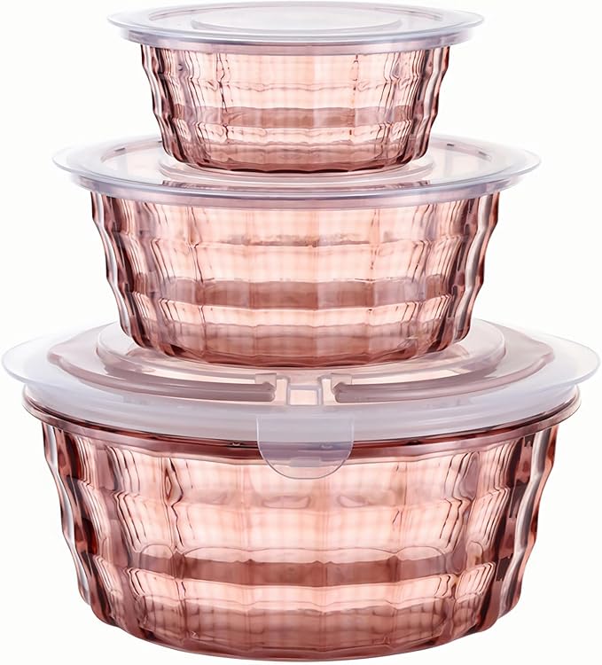 Taiuloo 3-Piece Salad Bowls with Lids, BPA Free Plastic Meal Prep Containers To Go for Lunch, Kitchen Food Storage & Serving Bowls for Salad, Snack, Fruit, Veggie, Pink
