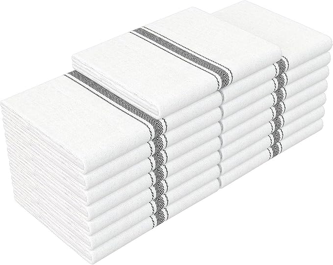 RIVERSTREAM Dish Towels - (Black, 15-Pack) 100% Cotton, 14 x 25 Inches, Super Absorbent, Reusable Cleaning Kitchen Dish Towels Set