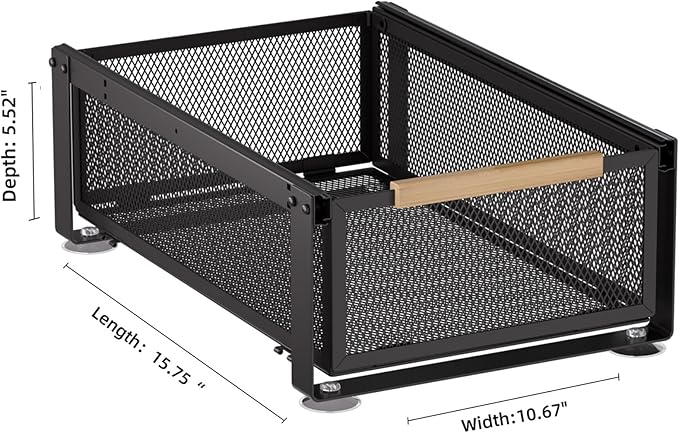Pull Out Spice Rack Organizer, 1 Tier Slide Out Drawer for Kitchen, Under Sink and Cabinet Storage, 15.7''L x 10.6''W x 5.5''D, Steel, Black