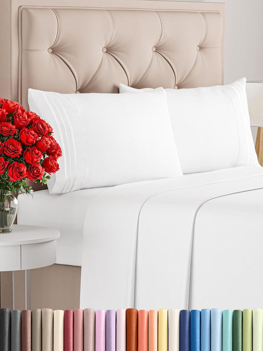 King Size 4 Piece Sheet Set - Comfy Breathable & Cooling Bed Sheets Set - Hotel Luxury Bedding for Women, Men, Kids, Teens, Boys & Girls - Deep Pockets, Ultra-Soft and Wrinkle Free - Oeko-Tex - White